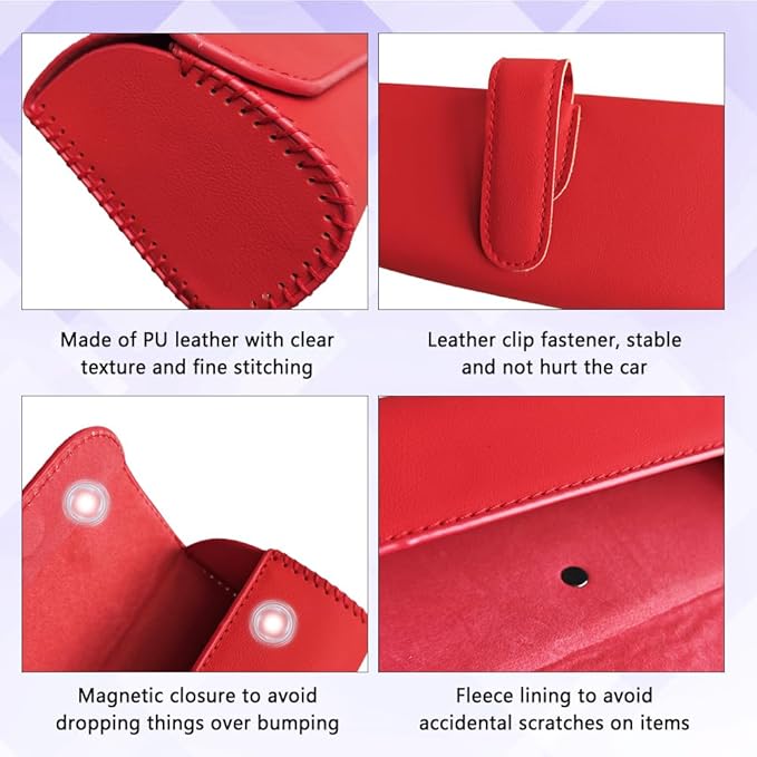 Sunglasses Holder for Car Sun Visor, Sunglass Organizer for Car, Magnetic Leather Eyeglasses Protective Storage Case, Waterproof Glasses Organizer Visor Accessories for Vehicles (Red)