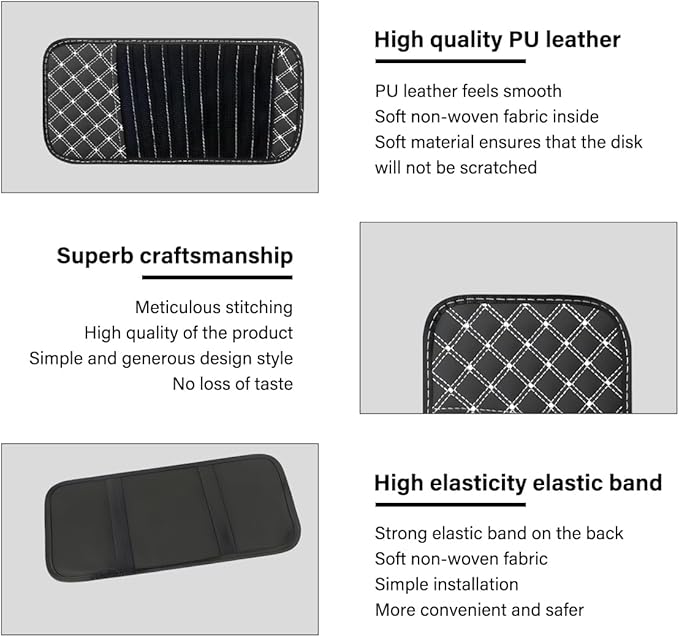 2PCS Car CD Visor Storage Cases, Sun Visor Organizer Disc Holder with 10 DVD Storage Sleeves, Vehicle Sunshade Anti-Scratch Leather CD Case Wallet for Car Truck SUV (White)
