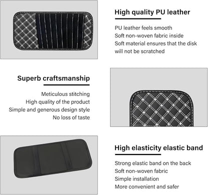 2PCS Car CD Visor Storage Cases, Sun Visor Organizer Disc Holder with 10 DVD Storage Sleeves, Vehicle Sunshade Anti-Scratch Leather CD Case Wallet for Car Truck SUV (White)