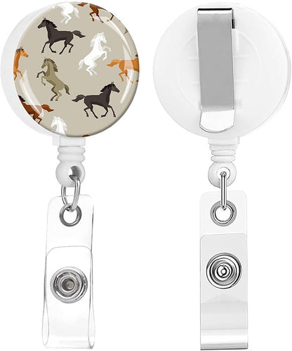 2 Pack Badge Reels Holder Retractable with ID Clip for Nurse Name Tag Card Nursing for Doctor Teacher Student Employee Office Medical Work (Cute Horse)
