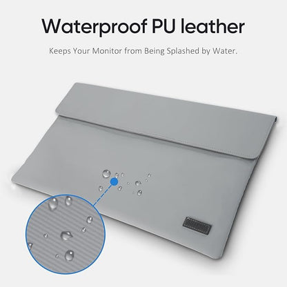 ARZOPA 17.3" Portable Monitor Sleeve Bag, PU Leather Laptop Case for Travel, Grey