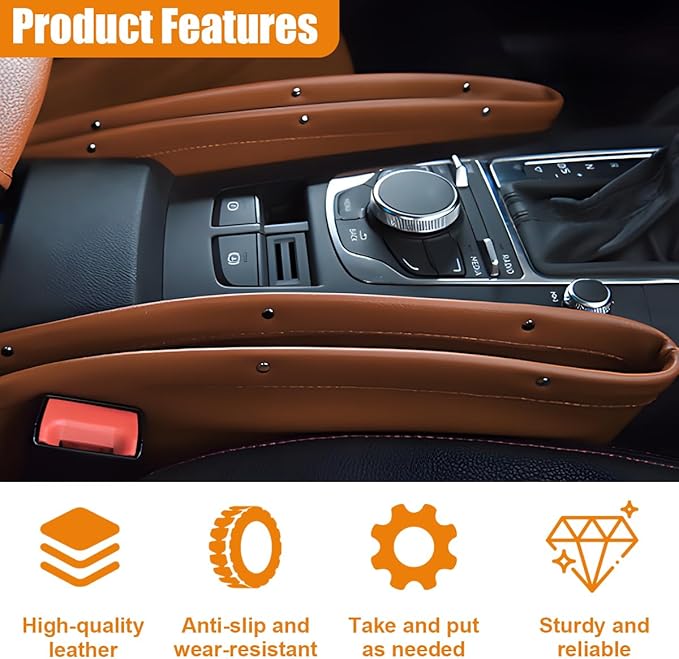 Car Seat Gap Filler Organizer, L-Capacity Leather Automotive Interior Storage Box, Universal Vehicle Side Seat Gap Filler Accessories for Keys, Phones, Glasses (Brown)