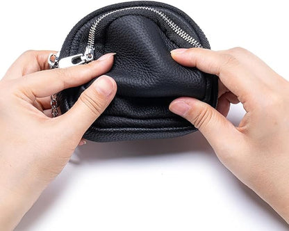 Genuine Leather Coin Purse with Keychain Clip Dual Zipper Mini Wallet Small Cute Pouch for Women & Men Compact Card Holder Wallet Key Holder (Blue)