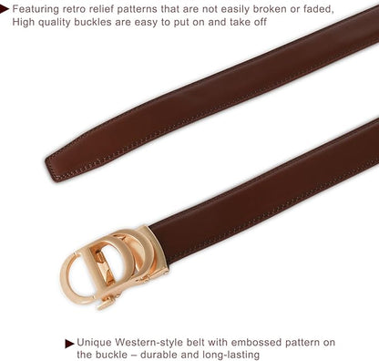 Aurolran Men&Womens Leather Dress Belt Business Automatic Buckle Belt Color-Black Silver Gold