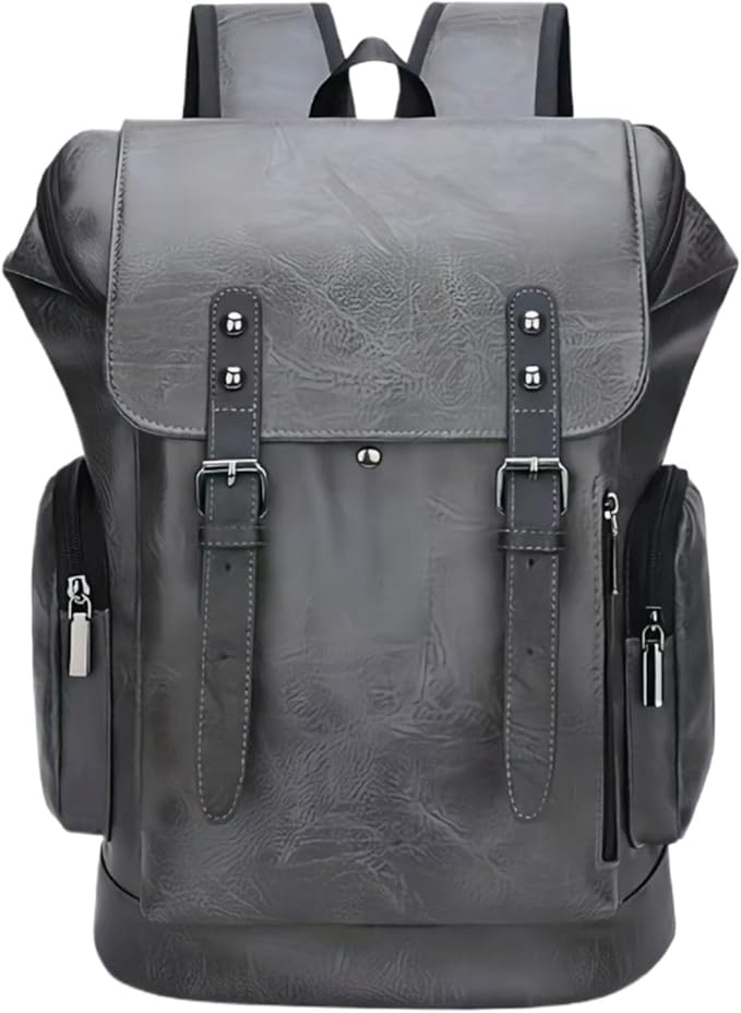 PU leather casual backpack 15.6 inches travel college work backpack business laptop backpack multi-pocket schoolbag (grey1,Backpack)
