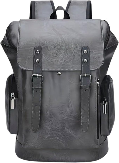 PU leather casual backpack 15.6 inches travel college work backpack business laptop backpack multi-pocket schoolbag (grey1,Backpack)