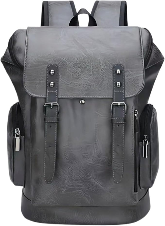 PU leather casual backpack 15.6 inches travel college work backpack business laptop backpack multi-pocket schoolbag (grey1,Backpack)