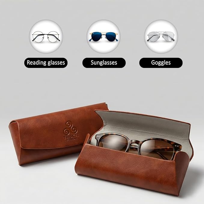 Triskel Curved-Top Eyewear Case – Hard Shell PU Leather Glasses Case with Soft Lining, Lightweight with Magnetic Closure