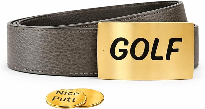 CauraCo Golf Belt Genuine Leather With Gold Buckle Included Ball Marker For Mens Womens Golfers Golfing Shorts And Long Pants