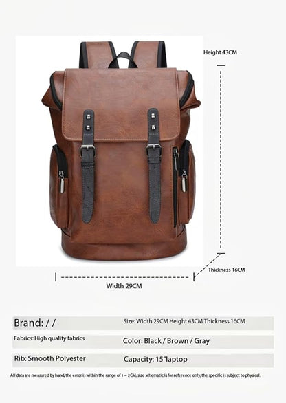 PU leather casual backpack 15.6 inches travel college work backpack business laptop backpack multi-pocket schoolbag (brown2,Backpack)