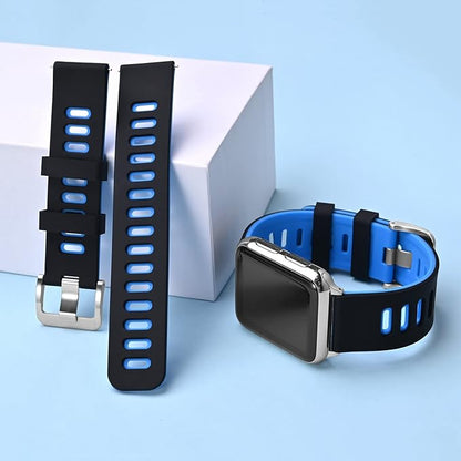 WOCCI 18mm Bicolor Watch Band, Silicone Rubber, Quick Release Replacement Strap for Men and Women, Silver Stainless Steel Buckle (Black-Blue)