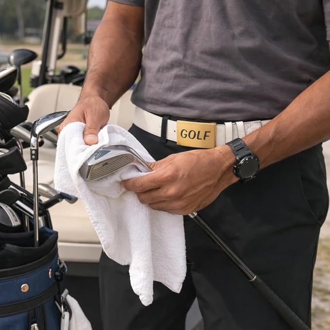 CauraCo Golf Belt Genuine Leather With Gold Buckle Included Ball Marker For Mens Womens Golfers Golfing Shorts And Long Pants