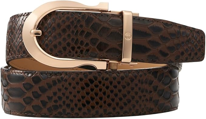 Tonywell Men's Ratchets Belt, Crocodile Embossed Texture, 1-3/8 Wide, Alligator Brown