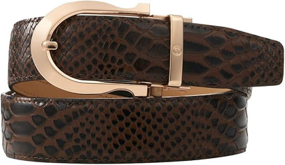 Tonywell Men's Ratchets Belt, Crocodile Embossed Texture, 1-3/8 Wide, Alligator Brown