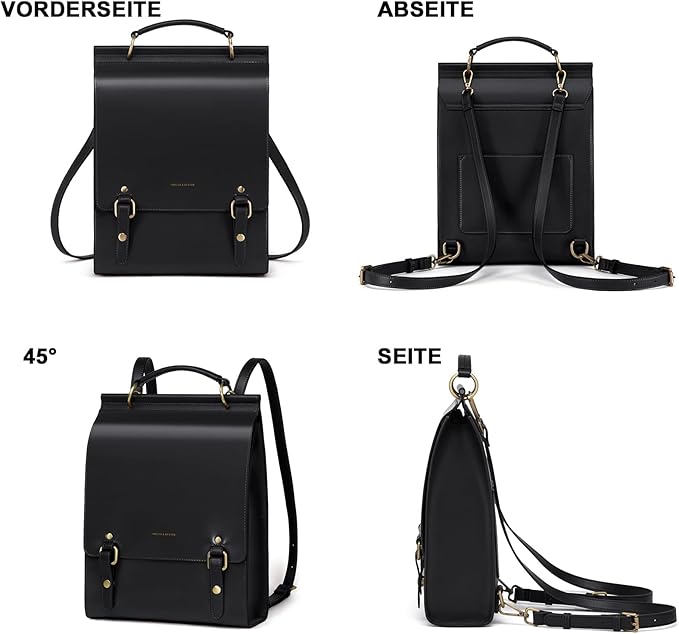 Cnoles Leather Backpack Purse For Women Fashion Ladies Vintage Bags Casual College Travel Backpacks Bag Black