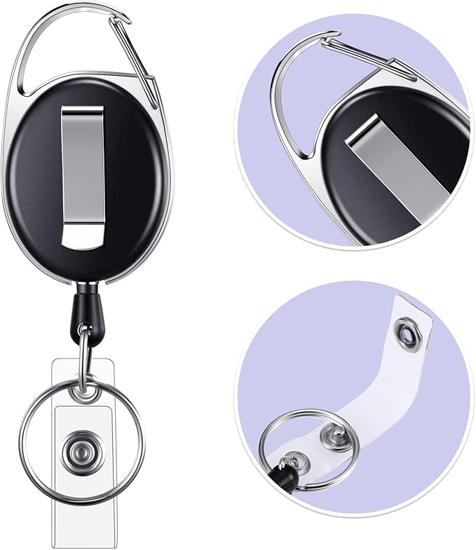E&EY 5 Set ID Badge Holder Name Card with Retractable Badge Reel Clip Heavy Duty Vertical PU Leather