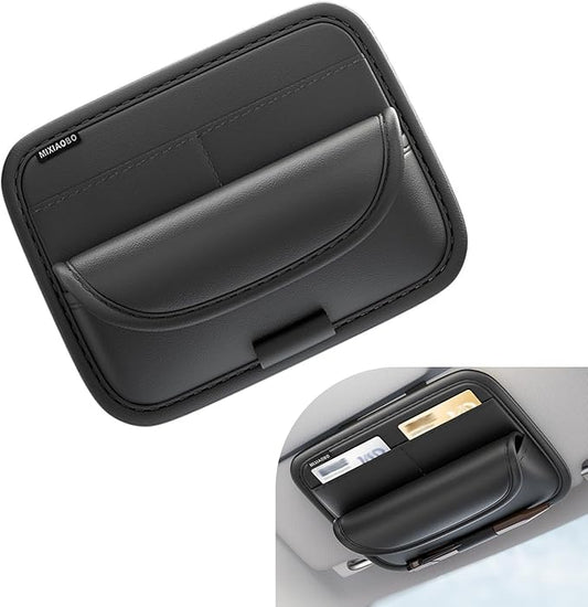 Shakas Car Sun Visor Organizer, Multifunctional Multi-Pocket Sunglasses Card Holder Pen Document Holder, Leather Anti-Scratch Protection Visor Storage Bag for Most Cars Trucks SUVs, Black