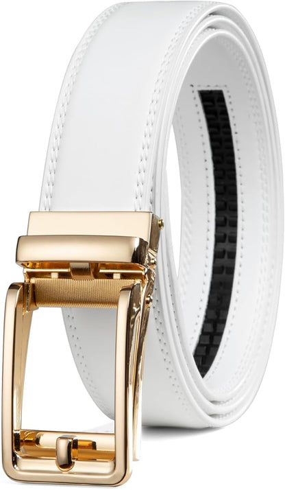 Founders & C Men's Leather Ratchet Comfort Click Belt Dress with Slide Buckle -Adjustable Trim to Fit