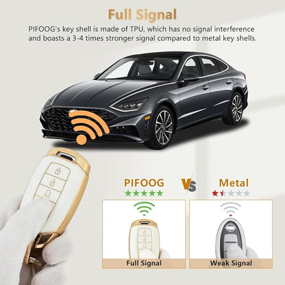 PIFOOG for Elantra Key Fob Cover Palisade 2023 2022 2021 2020 5 Buttons Car Keys Case Shell Protector Holder Glittering Keychain Accessories Girly Women Cute TPU Gold White