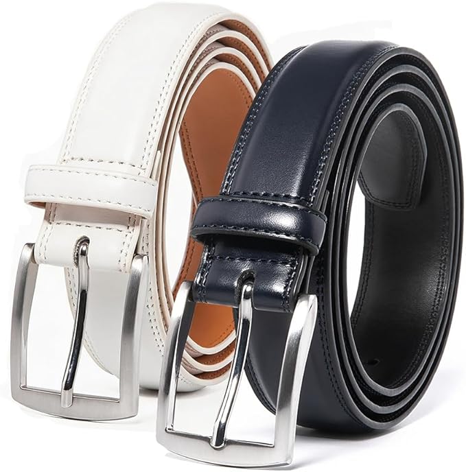Mens Genuine Leather Dress Belt for Men, Handmade, 100% Cow Leather,Classic Casual and Business Belt Prong Buckle