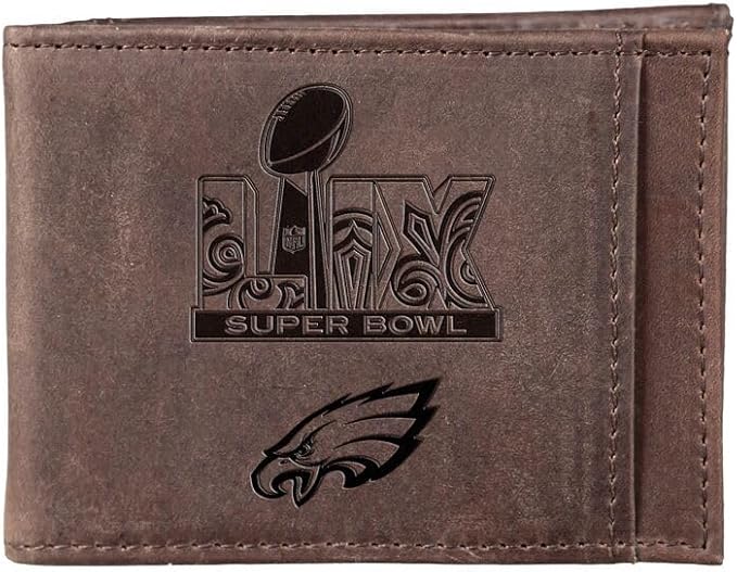 Team Sports America NFL Philadelphia Eagles Superbowl LIX 59 Championship Front Pocket Slim Wallet for Men | Minimalist Leather RFID Blocking Bifold Card Holder with Money Clip