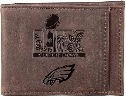 Team Sports America NFL Philadelphia Eagles Superbowl LIX 59 Championship Front Pocket Slim Wallet for Men | Minimalist Leather RFID Blocking Bifold Card Holder with Money Clip