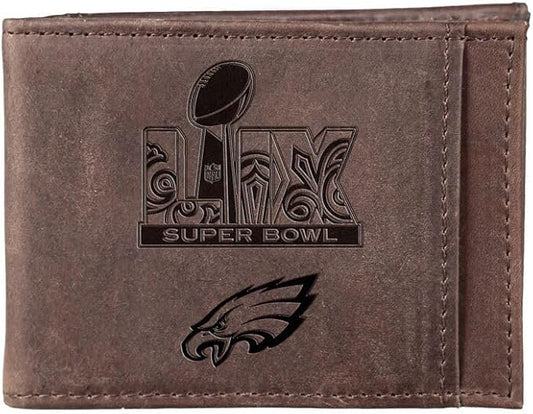 Team Sports America NFL Philadelphia Eagles Superbowl LIX 59 Championship Front Pocket Slim Wallet for Men | Minimalist Leather RFID Blocking Bifold Card Holder with Money Clip
