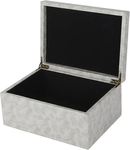 HofferRuffer Faux Leather Decorative Box, Large Wooden Structure Keepsake Box Accessory Organizer Jewelry Organizer with Hinged Lid, Storage Container for Home or Office (Grey)