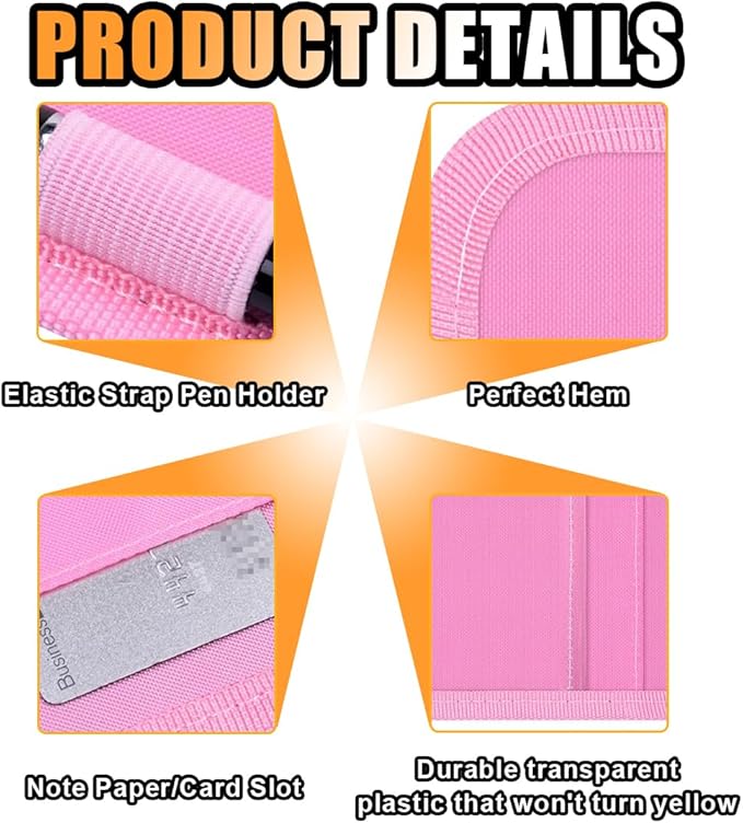JOYCOURT Handicap Placard Holder for Car, Disabled Parking Permit Sign Protector, Car Interior Sun Visor Storage Clip with Pen Holder, Note Paper Slot, Elastic Strap (Pink)