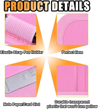 JOYCOURT Handicap Placard Holder for Car, Disabled Parking Permit Sign Protector, Car Interior Sun Visor Storage Clip with Pen Holder, Note Paper Slot, Elastic Strap (Pink)