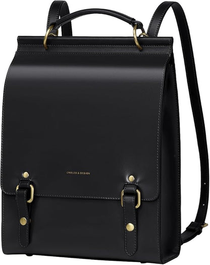 Cnoles Leather Backpack Purse For Women Fashion Ladies Vintage Bags Casual College Travel Backpacks Bag Black