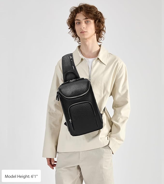 LANNSYNE Vintage Full Grain Leather Sling Bag Crossbody Chest Daypack | Vintage, Full Grain, Leather, Chest