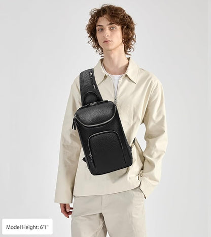 LANNSYNE Vintage Full Grain Leather Sling Bag Crossbody Chest Daypack | Vintage, Full Grain, Leather, Chest
