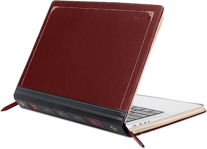MOSISO Compatible with MacBook Pro 14 inch Case 2025-2021 M5 A3434 M4 A3112 A3185 A3401 M3 A2918 A2992 M2 A2779 M1 A2442, PU Leather Laptop Sleeve Vintage Zippered Protective Case Cover, Wine Red