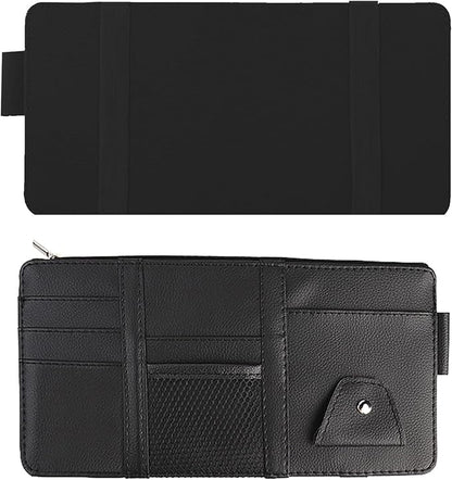 2 Packs Car Sun Visor Multi-Pocket Organizer for SUV & Truck, Auto Visor Storage Pouch with Big Zipper Pocket, Card Sleeve, Driving License, Insurance, Sunglasses, Pen, Key, Lipstick