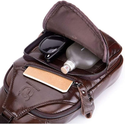Hebetag Leather Sling Bag Crossbody Backpack for Men Women Outdoor Travel Shoulder Chest Pouch Casual Hiking Pack Casual Daypack