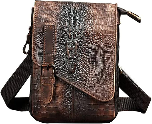 Le'aokuu Mens Genuine Leather Small Messenger Shoulder Satchel Phone Pouch Belt Waist Bag Pack