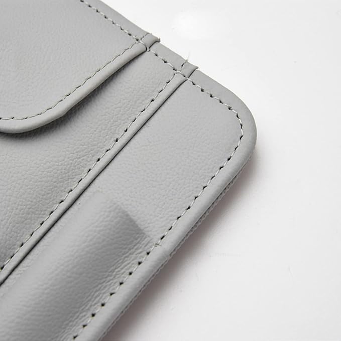 Gray Small Car Sun Visor Organizer with Clip, Sunglasses Holders for Car Sun Visor PU Auto Interior Accessories Storage Travel Document Holder with Multi Pocket
