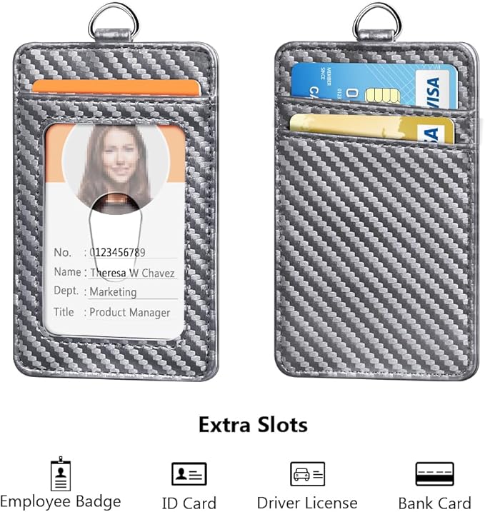 Leather Badge Holder and Adjustable Retractable Lanyards, Quick Release Buckle and Safety Breakaway Lanyards with Swivel Metal Clasp for Offices, Staff, Students, Employees