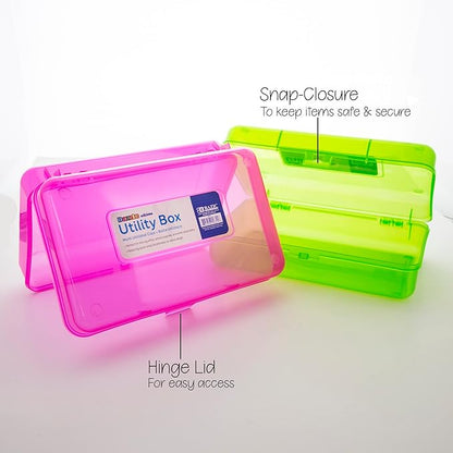 BAZIC PRODUCTS Plastic Pencil Case, Ruler Length Utility Storage Box, Multi Purpose Organizer & Supply Holder, Transparent Box Design, Assorted Color, Ideal for School, Office & Craft Use, 24-Pack