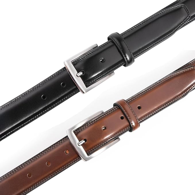 Mens Genuine Leather Dress Belt for Men, Handmade, 100% Cow Leather,Classic Casual and Business Belt Prong Buckle