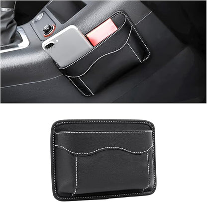 Car Seat Side Pocket Organizer, PU Leather Mini Storage Bag for Auto Door Window Console, Pen Phone Holder Tray Pouch Vehicle Seat Gap Filler for Organize Document, Registration, Notepad (Black)