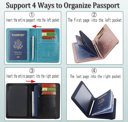 ACdream Passport and Vaccine Card Holder Combo, Cover Case with CDC Vaccination Card Slot, Leather Travel Documents Organizer Protector, with RFID Blocking, for Women and Men, AA-Rose Gold, Compact