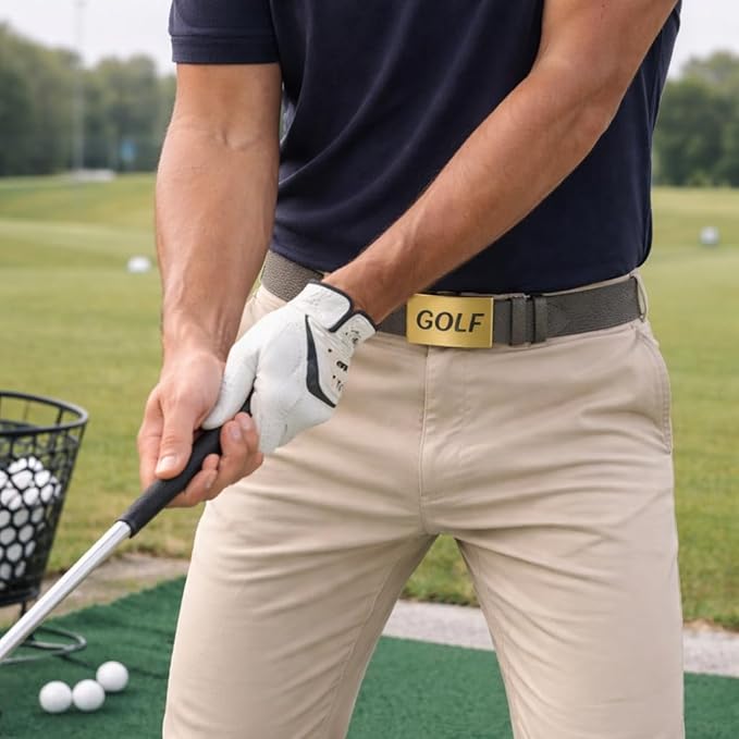 CauraCo Golf Belt Genuine Leather With Gold Buckle Included Ball Marker For Mens Womens Golfers Golfing Shorts And Long Pants
