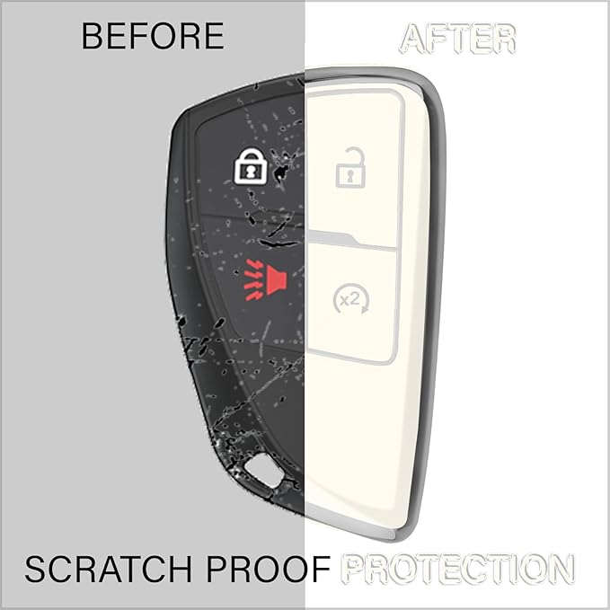 QBUC for Chevy Key Fob Cover with Keychain Soft TPU Protection Case Compatible with 2021-2026 Chevy Colorado Equinox Silverado GMC Canyon Sierra Terrain 4-Buttons(Chrome Trim White)