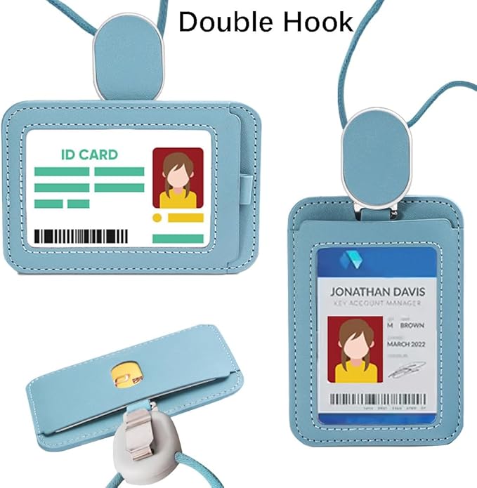 Larpur Convenient PU Leather Work ID Holder with Retractable Reel & Lanyard - Perfect for Office, School, and Key/Credit Card Storage (Aqua)