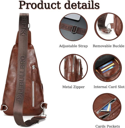 Crossbody Bags for Men Leather Sling Bags Mens Chest Bag Backpack Travel Hiking Fishing Outdoor Sports