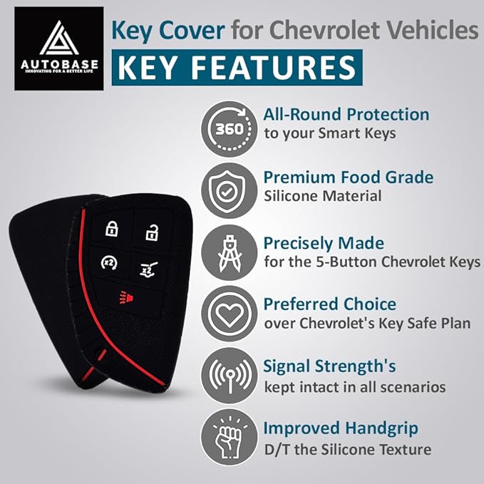 Autobase Silicone Key Fob Cover for 2022 2023 2024 2025 2026 Chevy Equinox Silverado 1500 GMC Sierra 1500 | 2024 2025 2026 Silverado Sierra 2500HD 3500HD | 2-Pack in Black