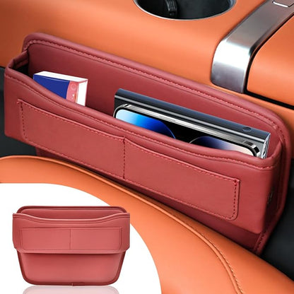 LAINLOY Car Seat Gap Filler, Leather Car Holder Gap Bag, Universal Car Storage Box for Front Seats, Car Seat Gap Organizer Accessories for Phones, Glasses, Keys, Cards (Red)