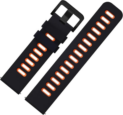 WOCCI 19mm Bicolor Watch Band, Silicone Rubber, Quick Release Replacement Strap for Men and Women, Black Stainless Steel Buckle (Black-Orange)
